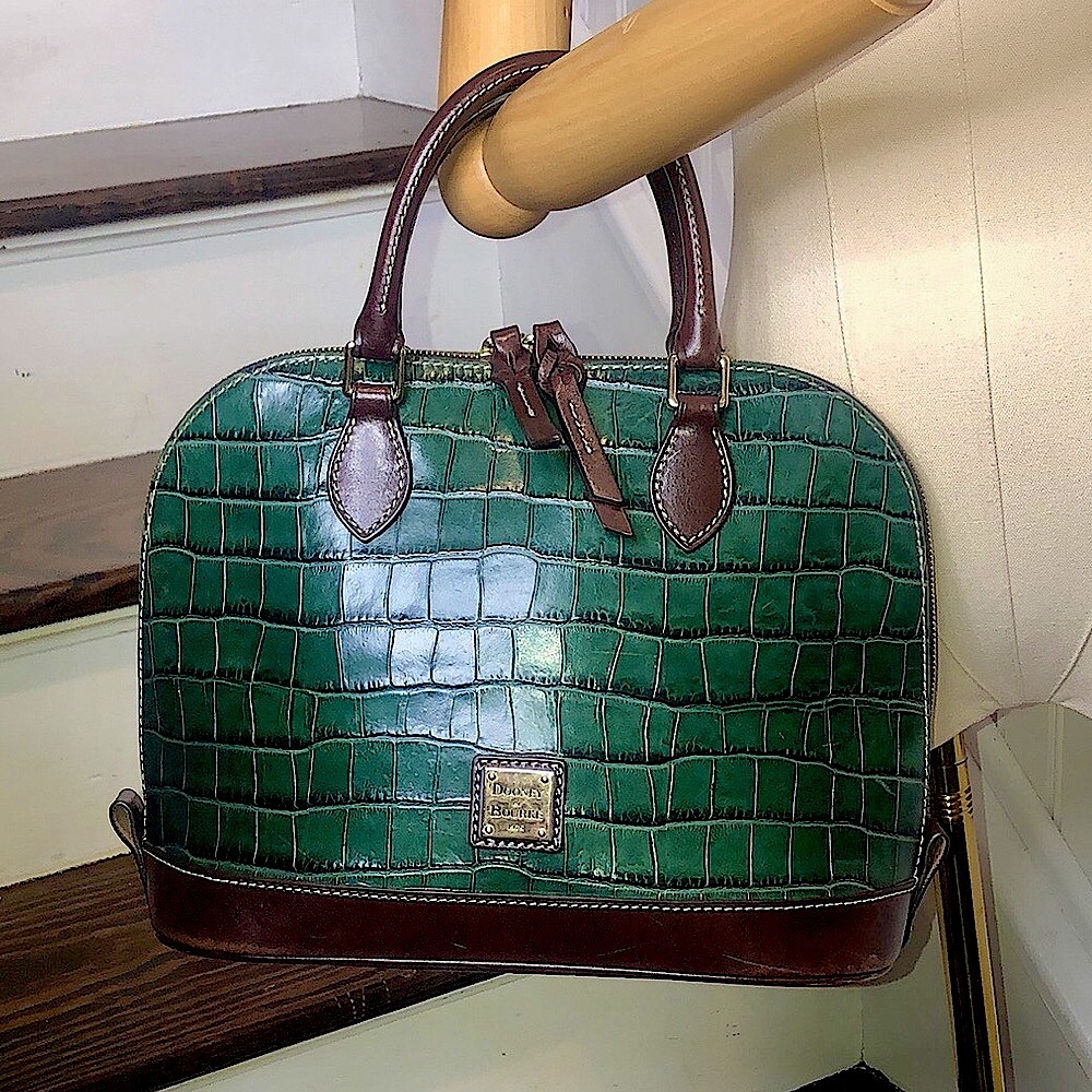 DOONEY & BOURKE Turquoise Croc Embossed & Brown Leather Handles Dome Hand Bag - Picture 10 of 17